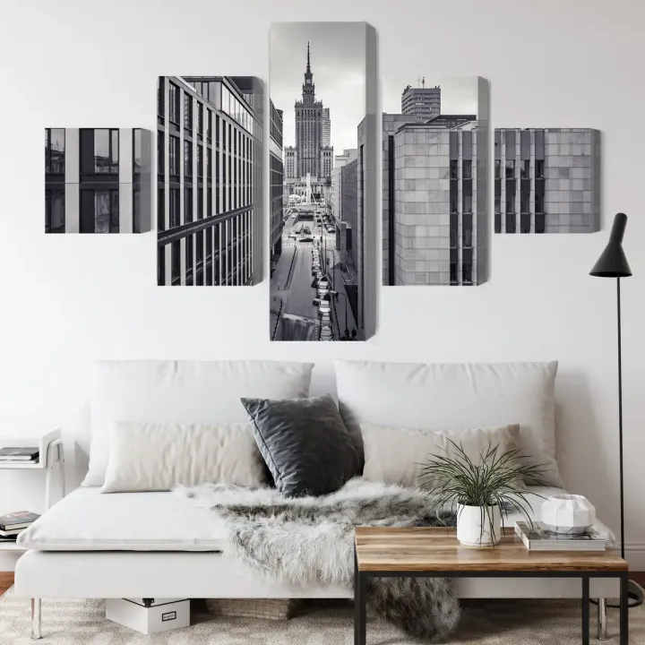 Obraz Wieloczęściowy Czarno-Biała Pano – Panorama Warszawy i Skyline Stolicy