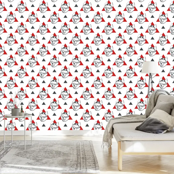 Tapeta Psy i Trójkąty – Abstrakcja Geometryczna Pop-Art