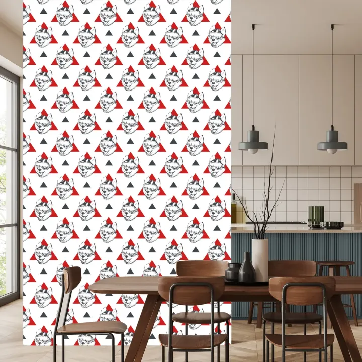 Tapeta Psy i Trójkąty – Abstrakcja Geometryczna Pop-Art