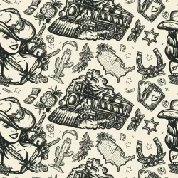 Tapeta Parowozy Na Dzikim Zachodzie – Styl Western i Amerykańska Flaga