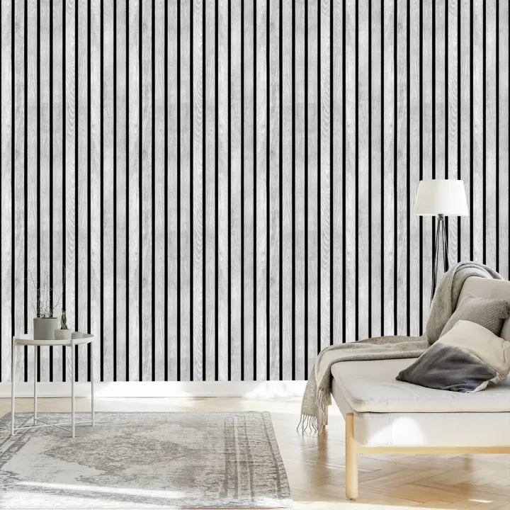 Tapeta Lamele – Geometryczna Imitacja Drewna w Monochromie