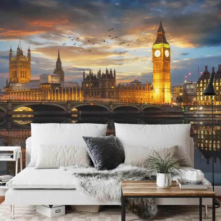 Fototapeta Londyn Nocą – Big Ben i Skyline nad Tamizą