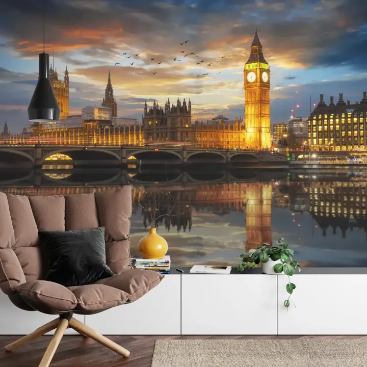 Fototapeta Londyn Nocą – Big Ben i Skyline nad Tamizą