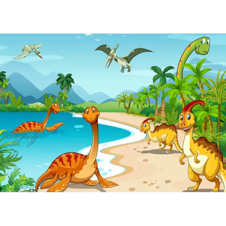 Fototapeta Dinozaury Na Plaży – Prehistoryczny Krajobraz Ery Mezozoicznej – produkt
