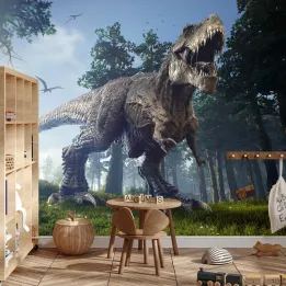 Fototapeta Tyranozaur W Lesie – Dinozaury i Krajobraz Leśny