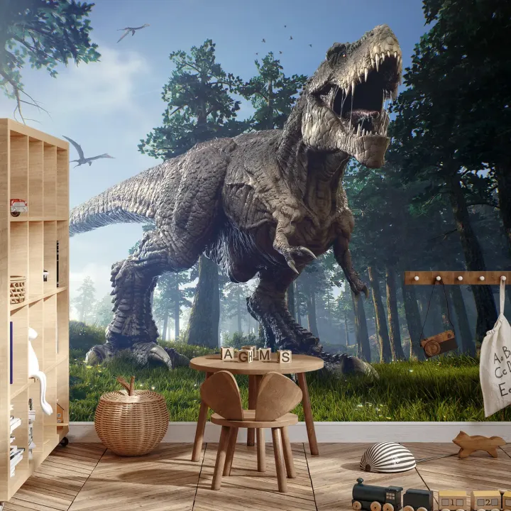 Fototapeta Tyranozaur W Lesie – Dinozaury i Krajobraz Leśny