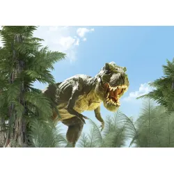 Fototapeta Wielki Dinozaur T-Rex – Prehistoryczny Krajobraz z Palmami