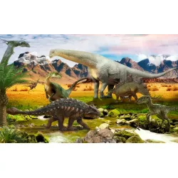 Fototapeta Dinozaury – Prehistoryczny Krajobraz nad Rzeką