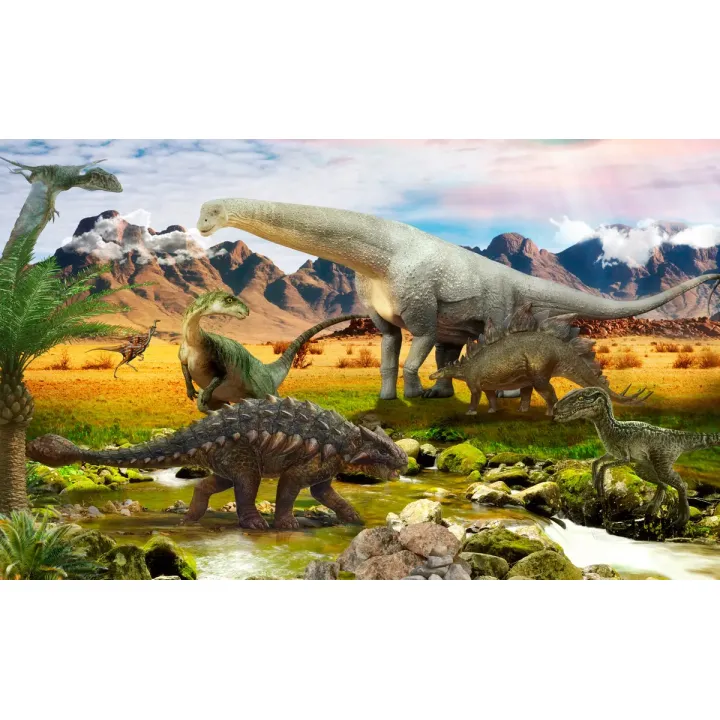 Fototapeta Dinozaury – Prehistoryczny Krajobraz nad Rzeką – produkt