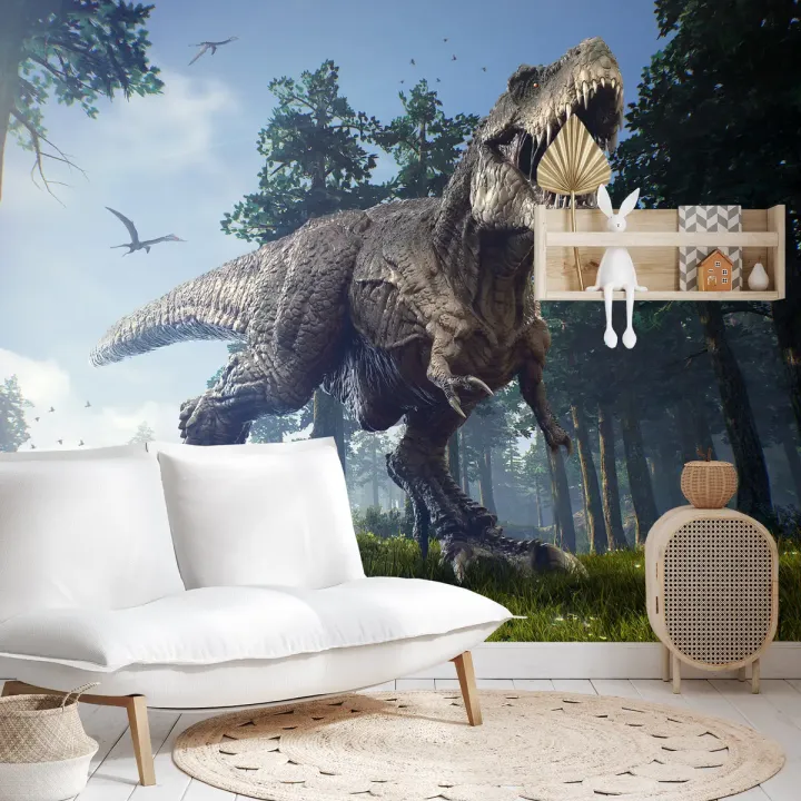Fototapeta Tyranozaur W Lesie – Dinozaury i Krajobraz Leśny