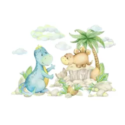 Fototapeta Małe Dinozaury – Ilustracja Dziecięca z Prehistorycznym Krajobrazem