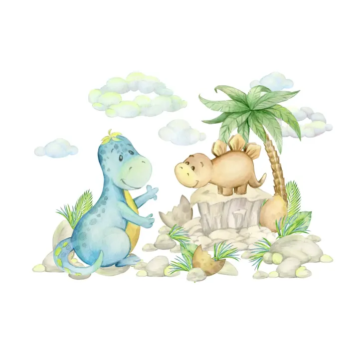 Fototapeta Małe Dinozaury – Ilustracja Dziecięca z Prehistorycznym Krajobrazem – produkt
