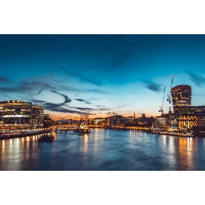 Obraz Wieloczęściowy Tamiza – Skyline Londynu o Zachodzie Słońca