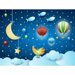 Fototapeta Magiczna Noc – Księżyc i Gwiazdy na Niebie