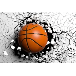 Fototapeta Piłka Koszykowa Niszcząca Mur – Sportowa Dynamika i Energia