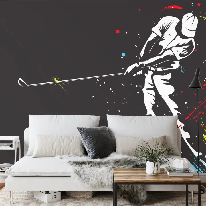 Fototapeta Malowany Golfista – Gracz na Polu Golfowym w Akcji