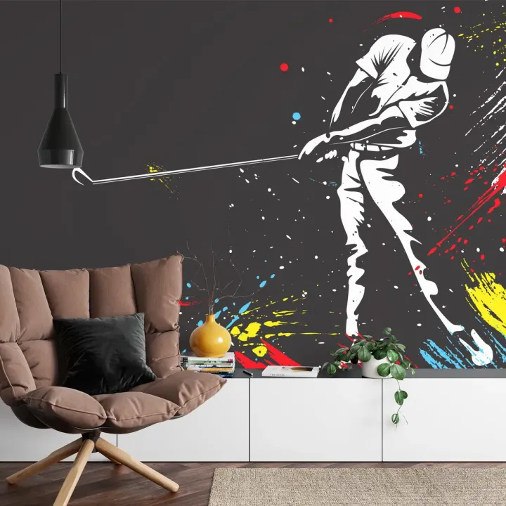 Fototapeta Malowany Golfista – Gracz na Polu Golfowym w Akcji