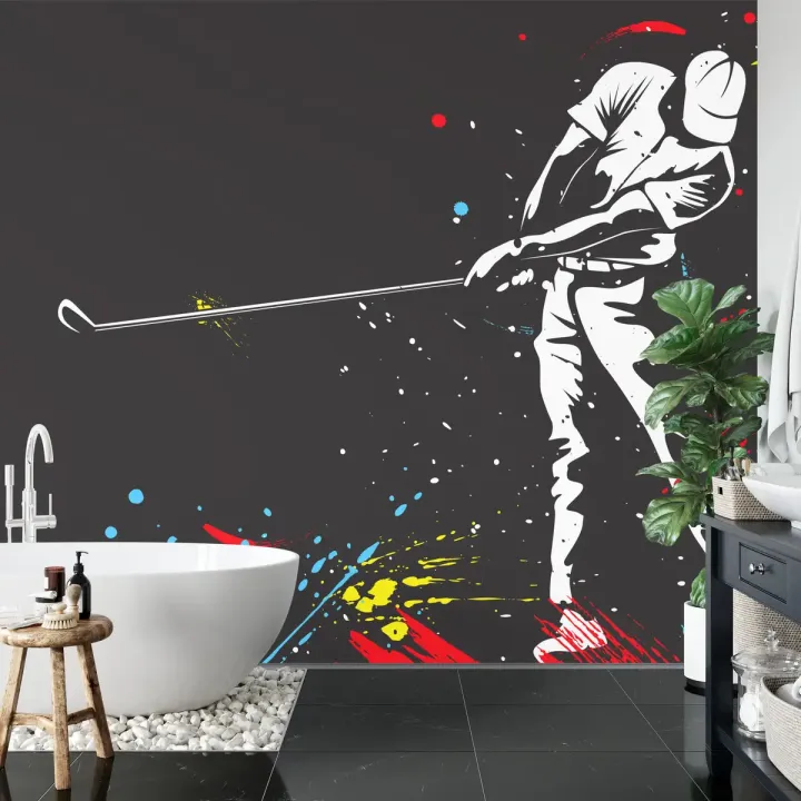 Fototapeta Malowany Golfista – Gracz na Polu Golfowym w Akcji