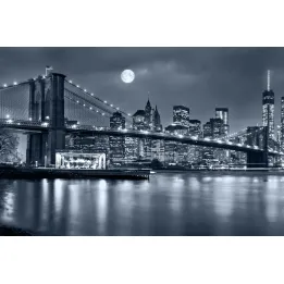 Obraz Wieloczęściowy Nocna Panorama – Skyline Manhattanu i Most Brookliński
