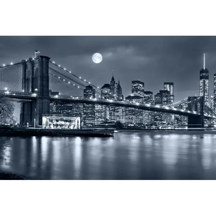 Obraz Wieloczęściowy Nocna Panorama – Skyline Manhattanu i Most Brookliński