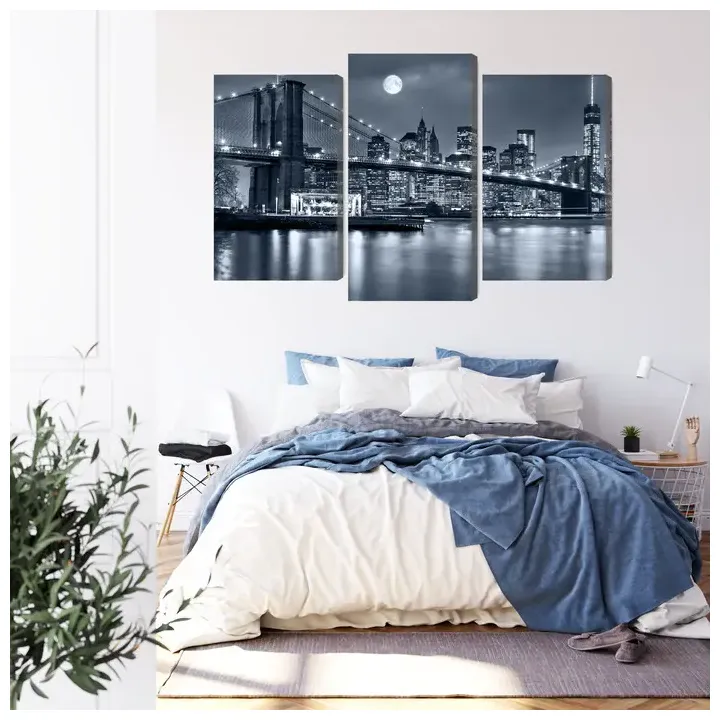 Obraz Wieloczęściowy Nocna Panorama – Skyline Manhattanu i Most Brookliński
