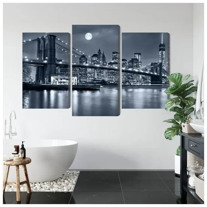 Obraz Wieloczęściowy Nocna Panorama – Skyline Manhattanu i Most Brookliński