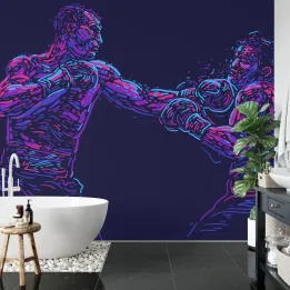 Fototapeta Abstrakcyjny Bokser – Dynamika Walki w Neonowej Iluminacji