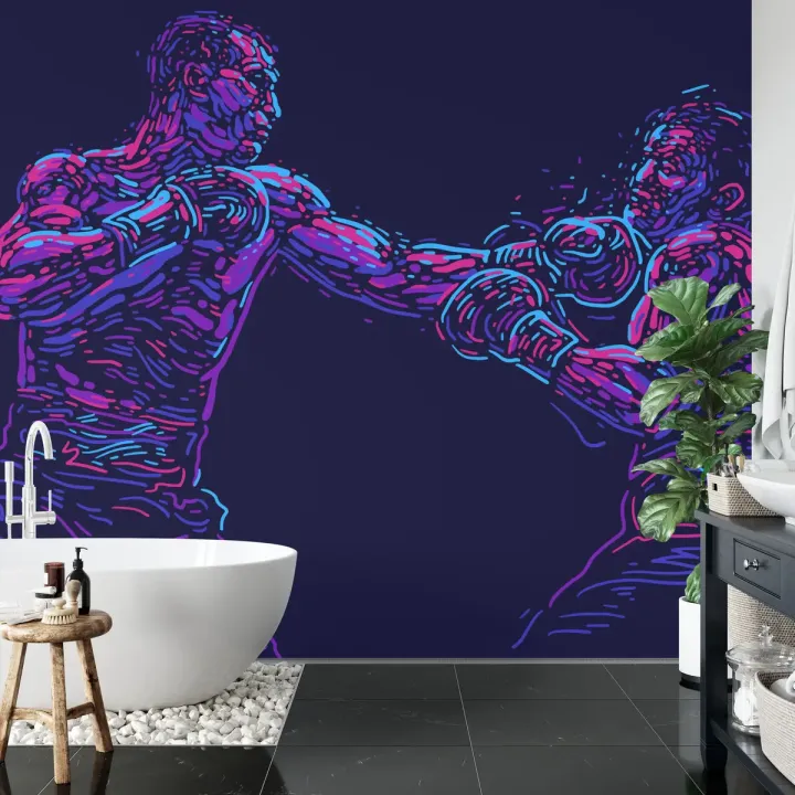 Fototapeta Abstrakcyjny Bokser – Dynamika Walki w Neonowej Iluminacji
