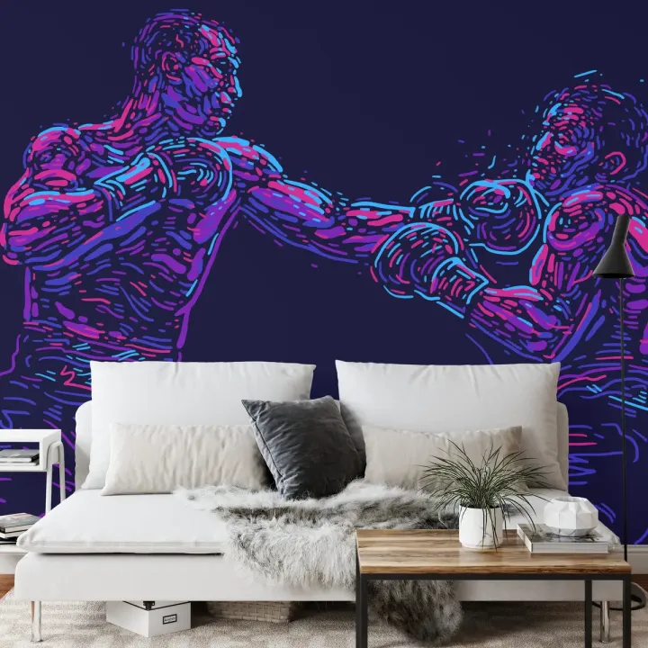 Fototapeta Abstrakcyjny Bokser – Dynamika Walki w Neonowej Iluminacji