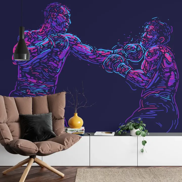 Fototapeta Abstrakcyjny Bokser – Dynamika Walki w Neonowej Iluminacji