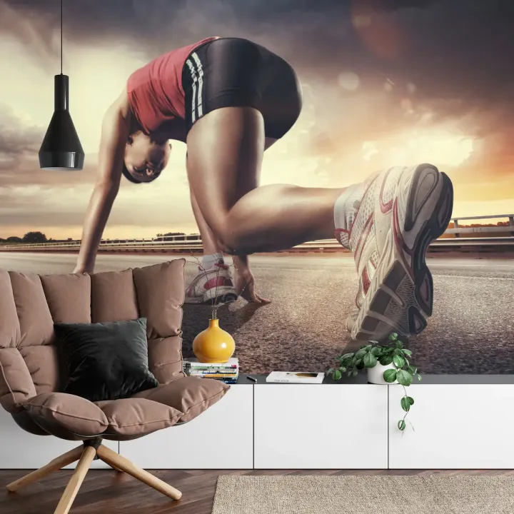 Fototapeta Biegaczka Na Drodze – Start Wyścigu i Sportowa Energia