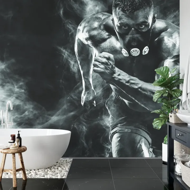 Fototapeta Biegnący Mężczyzna w Masce – Determinacja i Siła Woli w Stylu Sportowym