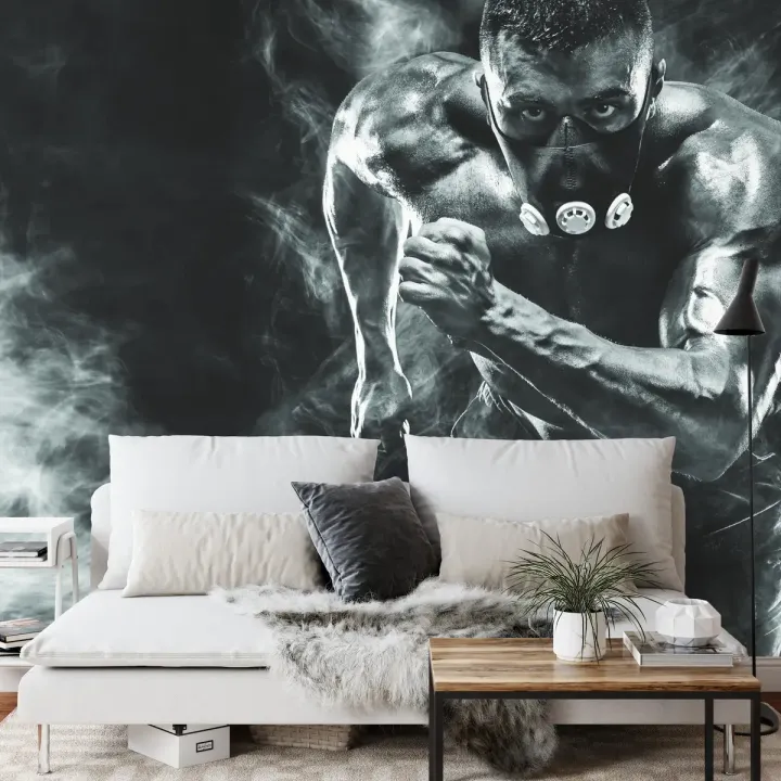 Fototapeta Biegnący Mężczyzna w Masce – Determinacja i Siła Woli w Stylu Sportowym