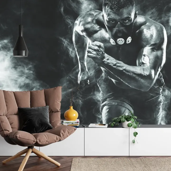 Fototapeta Biegnący Mężczyzna w Masce – Determinacja i Siła Woli w Stylu Sportowym