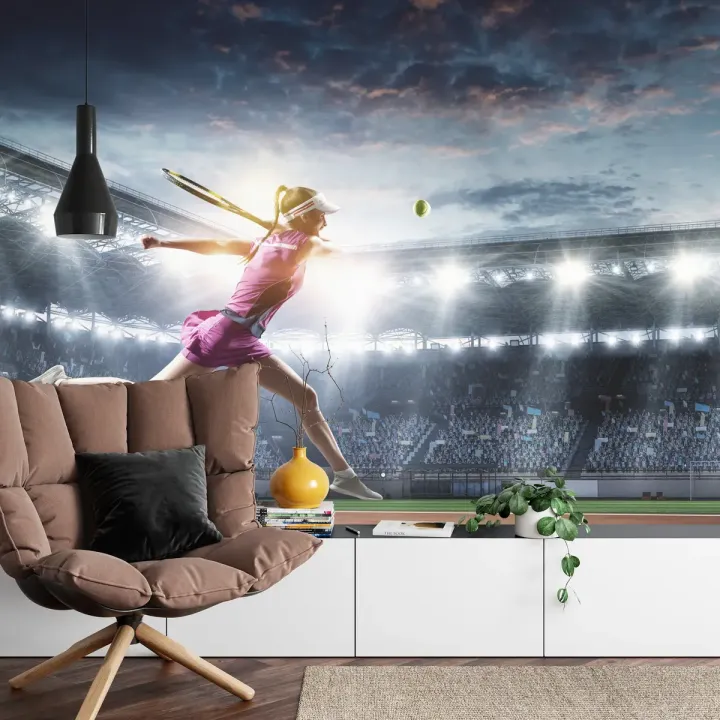 Fototapeta Tenisistka Na Stadionie – Akcja Sportowa na Korcie Centralnym