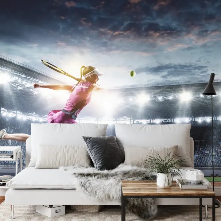 Fototapeta Tenisistka Na Stadionie – Akcja Sportowa na Korcie Centralnym
