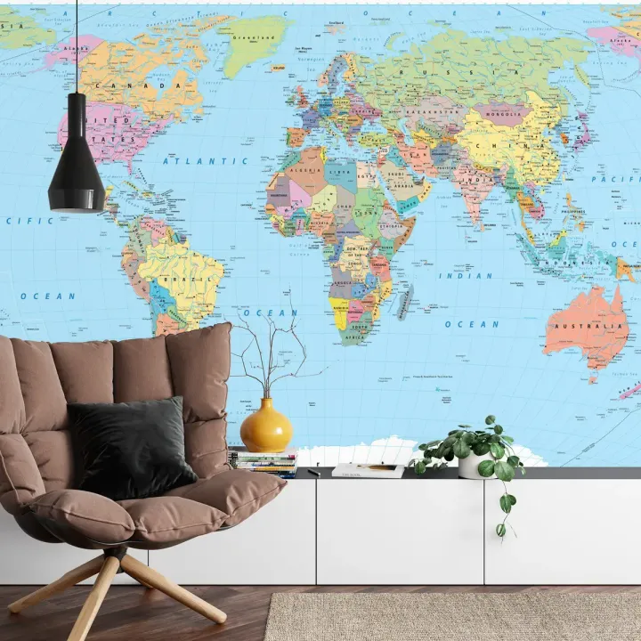 Fototapeta Mapa Świata – Geografia i Kontynenty w Twoim Wnętrzu