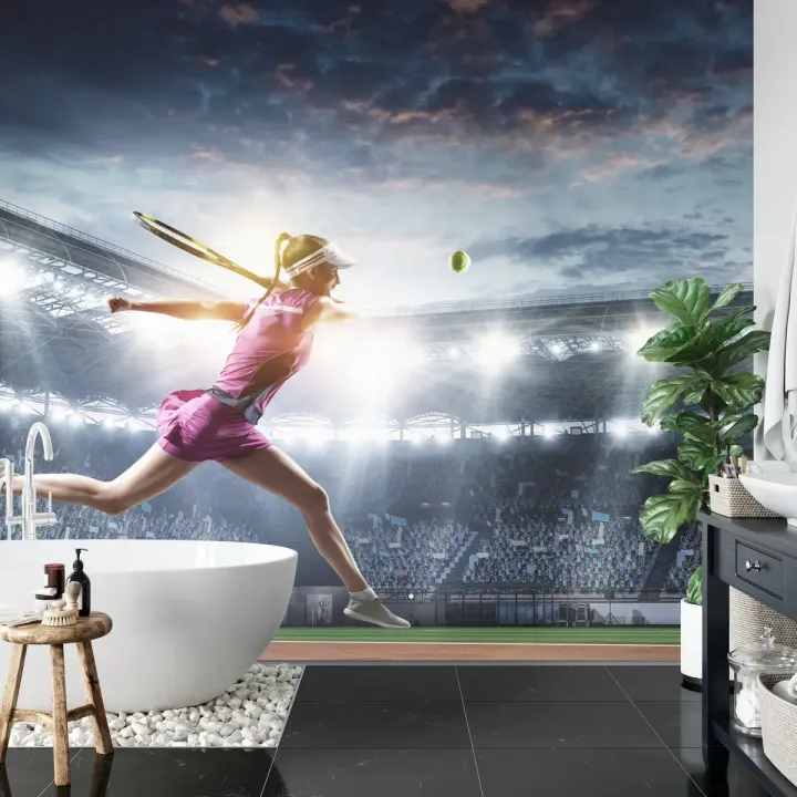 Fototapeta Tenisistka Na Stadionie – Akcja Sportowa na Korcie Centralnym