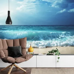 Fototapeta Plaża Morze Fale – Morski Krajobraz z Promieniami Słońca