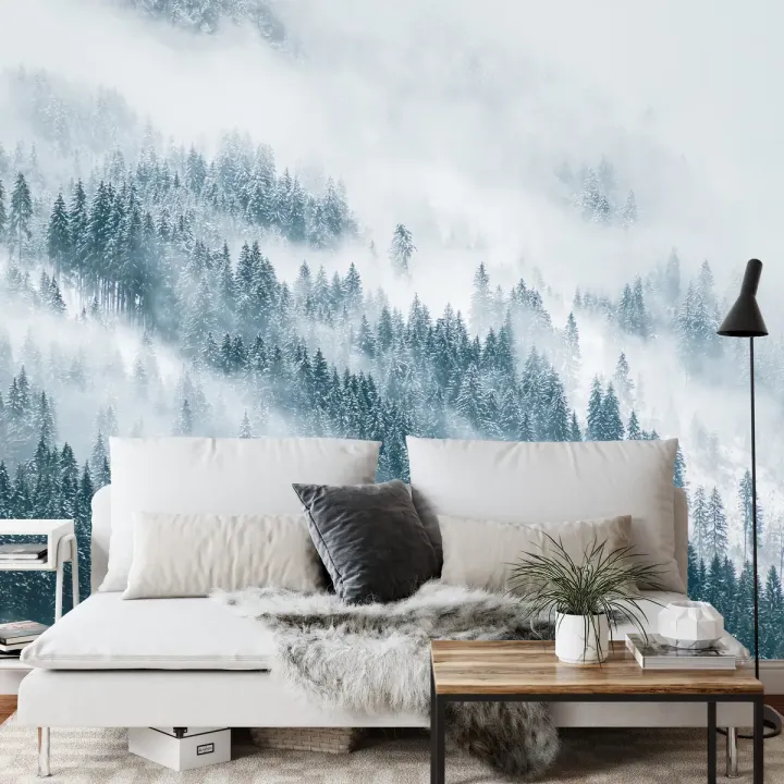 Fototapeta Las – Mglisty Poranek w Śnieżnej Naturze