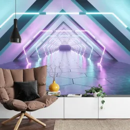 Fototapeta Tunel – Neonowa Abstrakcja i Futurystyczna Architektura