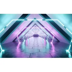 Fototapeta Tunel – Neonowa Abstrakcja i Futurystyczna Architektura