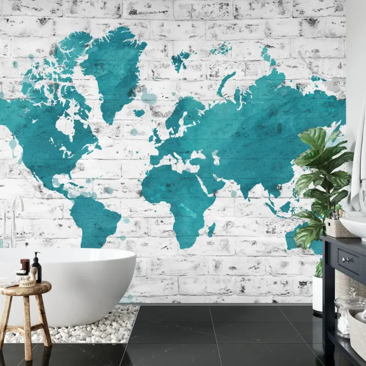 Fototapeta Mapa Świata – Akwarelowe Kontynenty w Stylu Podróżniczym