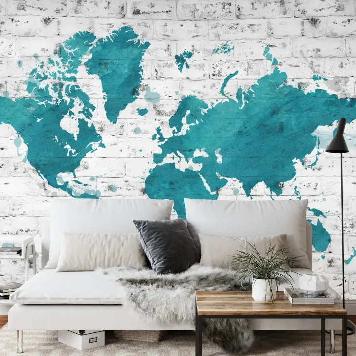 Fototapeta Mapa Świata – Akwarelowe Kontynenty w Stylu Podróżniczym