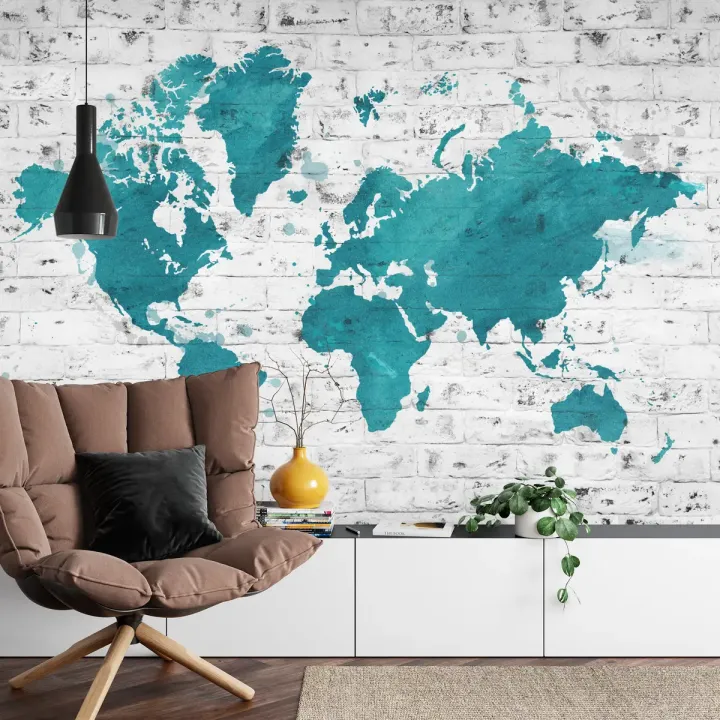 Fototapeta Mapa Świata – Akwarelowe Kontynenty w Stylu Podróżniczym