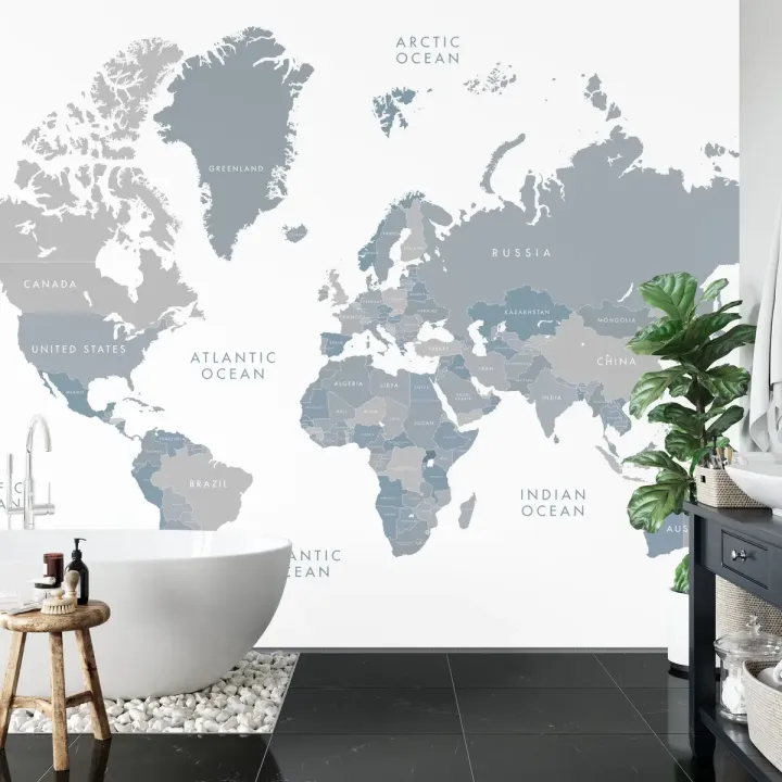 Fototapeta Mapa Świata – Geografia Kontynentów i Oceanów