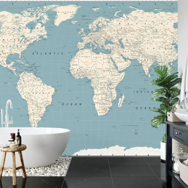 Fototapeta Mapa Świata – Kontynenty i Oceany w Twoim Wnętrzu
