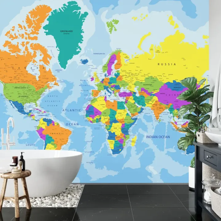 Fototapeta Mapa Świata – Kontynenty i Oceany w Twoim Wnętrzu