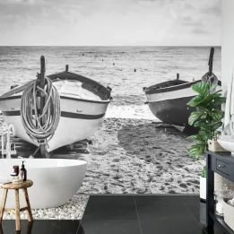 Fototapeta Plaża Łodzie – Nadmorski Krajobraz z Łodzią Rybacką