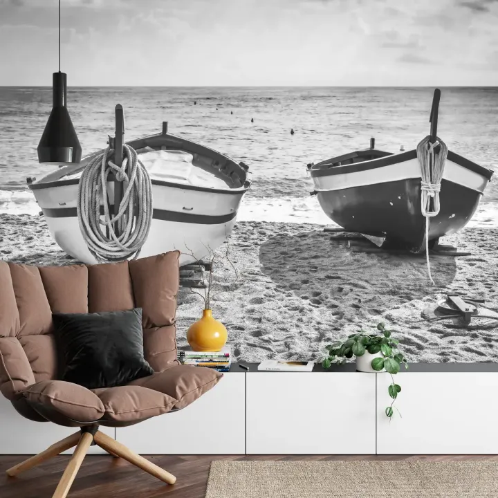Fototapeta Plaża Łodzie – Nadmorski Krajobraz z Łodzią Rybacką